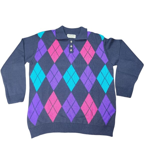 Vintage Alfred Dunner Size Medium Jumper 90's Argyle Pattern Made In USA - Picture 1 of 8